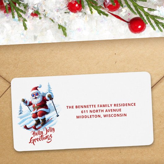 Étiquette Drôle Père Noël Skiant Adresse de Retour de Noël