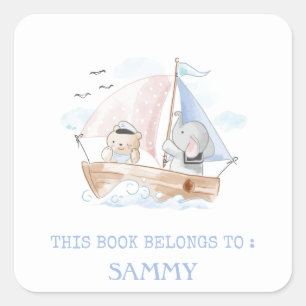 ÉTIQUETTE DU LIVRE : BATEAU AVEC OURS ET ÉLÉPHANT