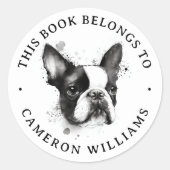 Étiquette du livre d'aquarelle de Boston terrier (Devant)