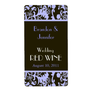 Étiquette du vin Mini Mariage damassé bleu et Brow
