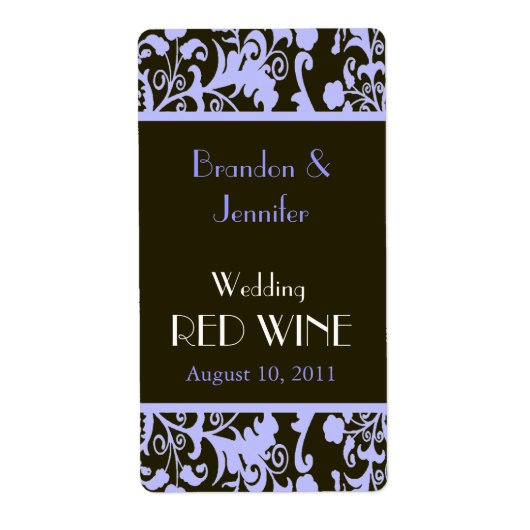 Étiquette du vin Mini Mariage damassé bleu et Brow (Devant)