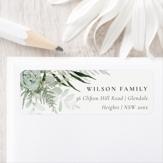 Étiquette Dusky Green Leafy Fern Succulent Foliing Adresse (En situation)