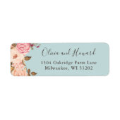 Étiquette Dusty Aqua Blue Blush Rose Floral Adresse de retou (Devant)