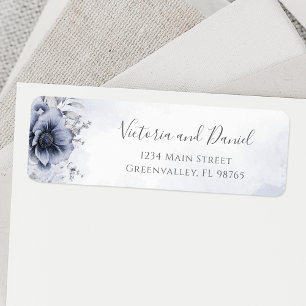 Étiquette Dusty Blue And Navy Floral Elegant Return Address