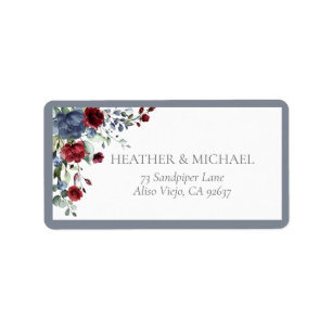 Étiquette Dusty Blue Bourgogne Rouge Floral Aquarelle Adress