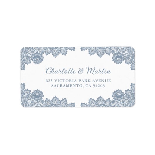 Étiquette Dusty Blue Elegant Floral Mariage dentelle (Devant)