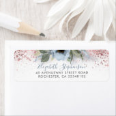 Étiquette Dusty Blue et Rose Gold Parties scintillant Floral (En situation)