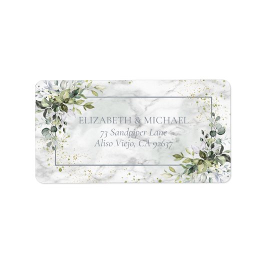 Étiquette Dusty Blue Eucalyptus Green Marble Adresse (Devant)