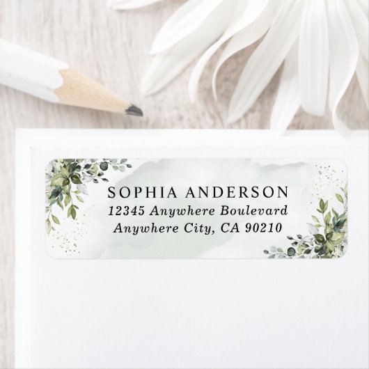 Étiquette Dusty Blue Eucalyptus Vert Mariage Succulent (En situation)