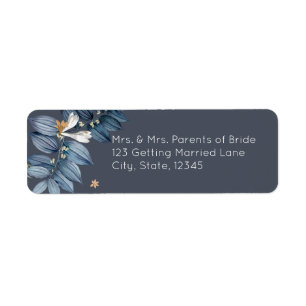 Étiquette Dusty Blue Feuille blanc Fleur moderne Mariage