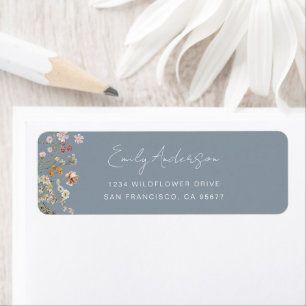 Étiquette Dusty Blue Fleur sauvage Boho Garden Adresse de re