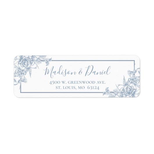 Étiquette Dusty Blue Floral Adresse de retour (Devant)