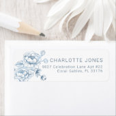 Étiquette Dusty Blue Floral Return Adresse Script élégant (En situation)