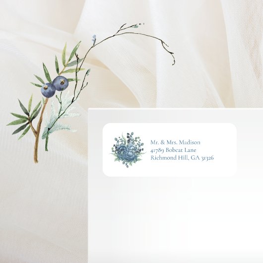Étiquette Dusty Blue Floral Succulents Adresse de retour