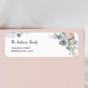 Étiquette Dusty Blue Garden Floral Return Address