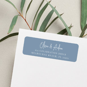 Étiquette Dusty Blue Handwritten Script Return Address