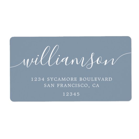 Étiquette Dusty Blue Modern Script Adresse de retour (Devant)
