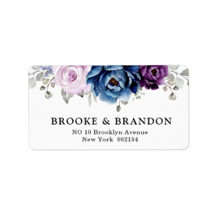 Étiquette Dusty Blue Purple Navy Lilac Blooms Mariage