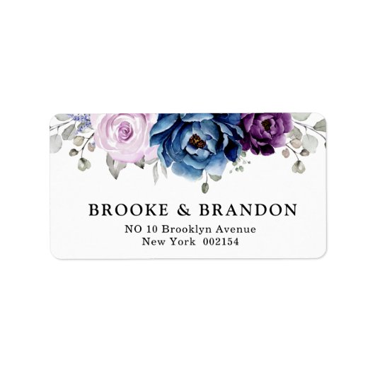 Étiquette Dusty Blue Purple Navy Lilac Blooms Mariage (Devant)