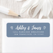 Étiquette Dusty Blue Script Couple Wedding Return Address (En situation)