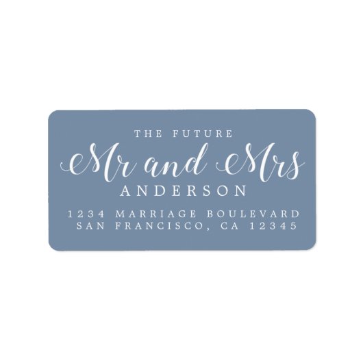 Étiquette Dusty Blue Script Future Mr Mrs Return Address (Devant)