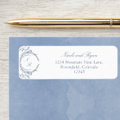 Étiquette Dusty Blue Script Monogram Mariage Adresse de reto