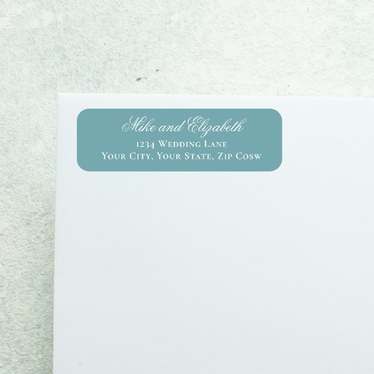 Étiquette Dusty Blue Script Names Wedding Address