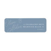 Étiquette Dusty Blue Script Watermark Mariage Adresse de ret (Devant)