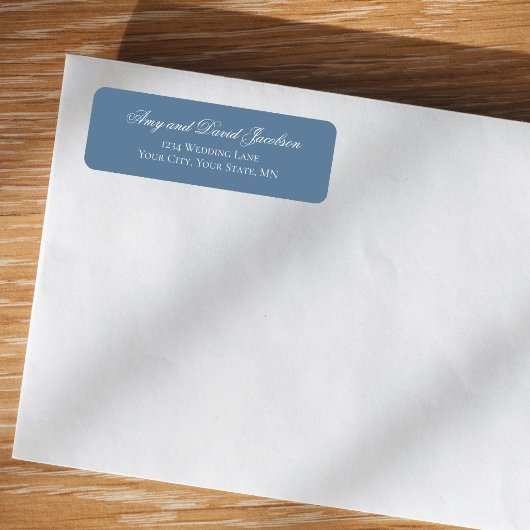 Étiquette Dusty Blue Script Wedding Return Address Label