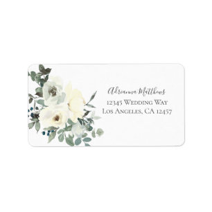 Étiquette Dusty Blue & White Floral- White Adresse de retour