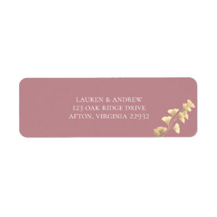 Étiquette Dusty Rose et Gold Watercolor Adresse de retour