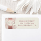 Étiquette Dusty Rose Floral Orchid Monogram Mariage Adresse (En situation)