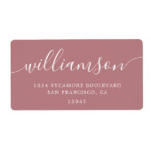 Étiquette Dusty Rose Modern Script Adresse de retour (Devant)