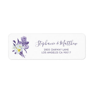 Étiquette Dusty violet Iris blanc marguerite Mariage botaniq
