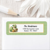 Étiquette Easter Ducks Easter Egg & Flowers on Green Gingham (En situation)