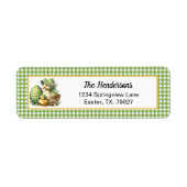 Étiquette Easter Ducks Easter Egg & Flowers on Green Gingham (Devant)