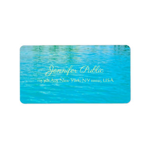 Étiquette Eau Bleu Vert Mer Élégant Modèle manuscrit