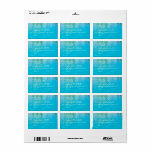 Étiquette Eau Bleu Vert Mer Élégant Modèle manuscrit (Feuille entière)