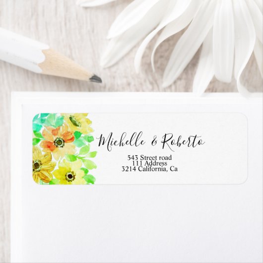 Étiquette Eau florale jaune vert (En situation)