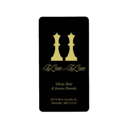 Étiquette Échecs Queen & Queen Gold Pièces pour Couple Lesbi (Devant)
