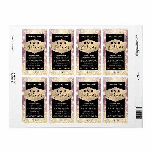 Étiquette Éclairage moderne élégant script cheveux sérique é (Feuille entière)