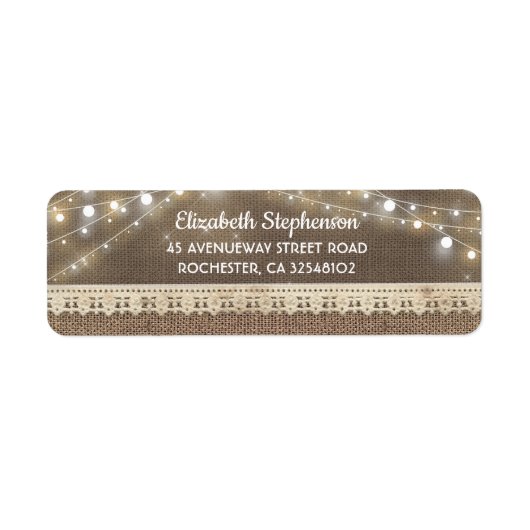 Étiquette Éclairages à cordes et Mariage rustique Burlap (Devant)