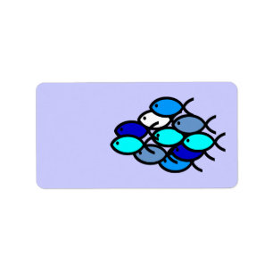 Étiquette École des symboles chrétiens de poissons - bleu