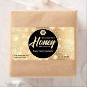 Étiquette Écriture d'abeille en or brillant moderne miel la (En situation)
