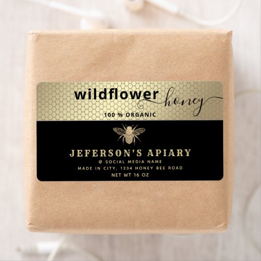 Étiquette Écriture d'abeille en or noir moderne Chocolat (En situation)