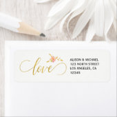Étiquette Ecriture d'amour floral chic or blanc mariage rsvp (En situation)