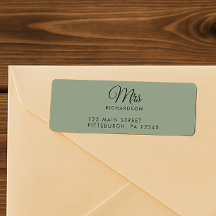 Étiquette Écriture Élégante Vert Sauge Mme. Adresse de Retou