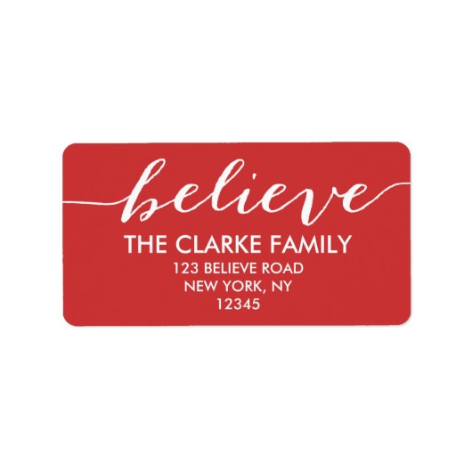 Étiquette Écriture manuscrite Croire Red White Holiday Salut (Devant)