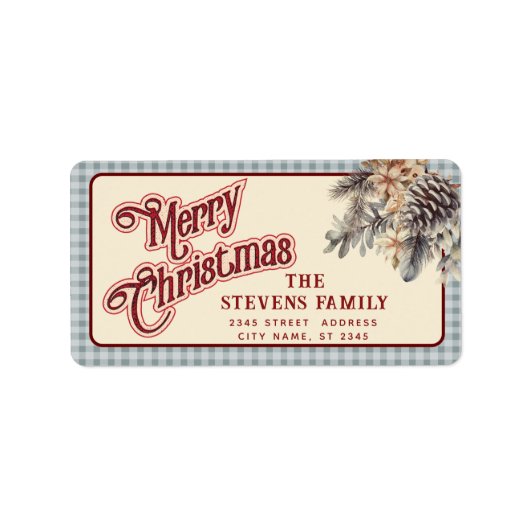 Étiquette Écriture moderne Joyeux cône de pin de Noël floral (Devant)