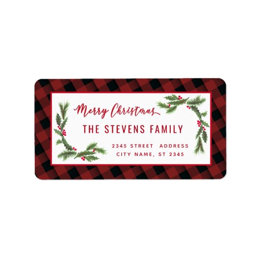 Étiquette Écriture moderne Joyeux Noël rouge plaid saint (Devant)